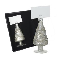 SET OF 2 GLASS CHRISTMAS TREE NAMECARD HOLDERS